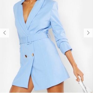NWOT BOOHOO BLUE BLAZER BELTED DRESS SHORT DRESS LOVE SLEEVE DRESS